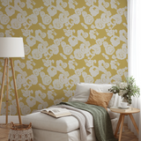 Yellow background with white floral rose pattern in vintage style