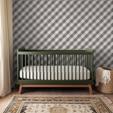 Diagonal plaid pattern in brown, gray, and white striped bands creating a crosshatch design