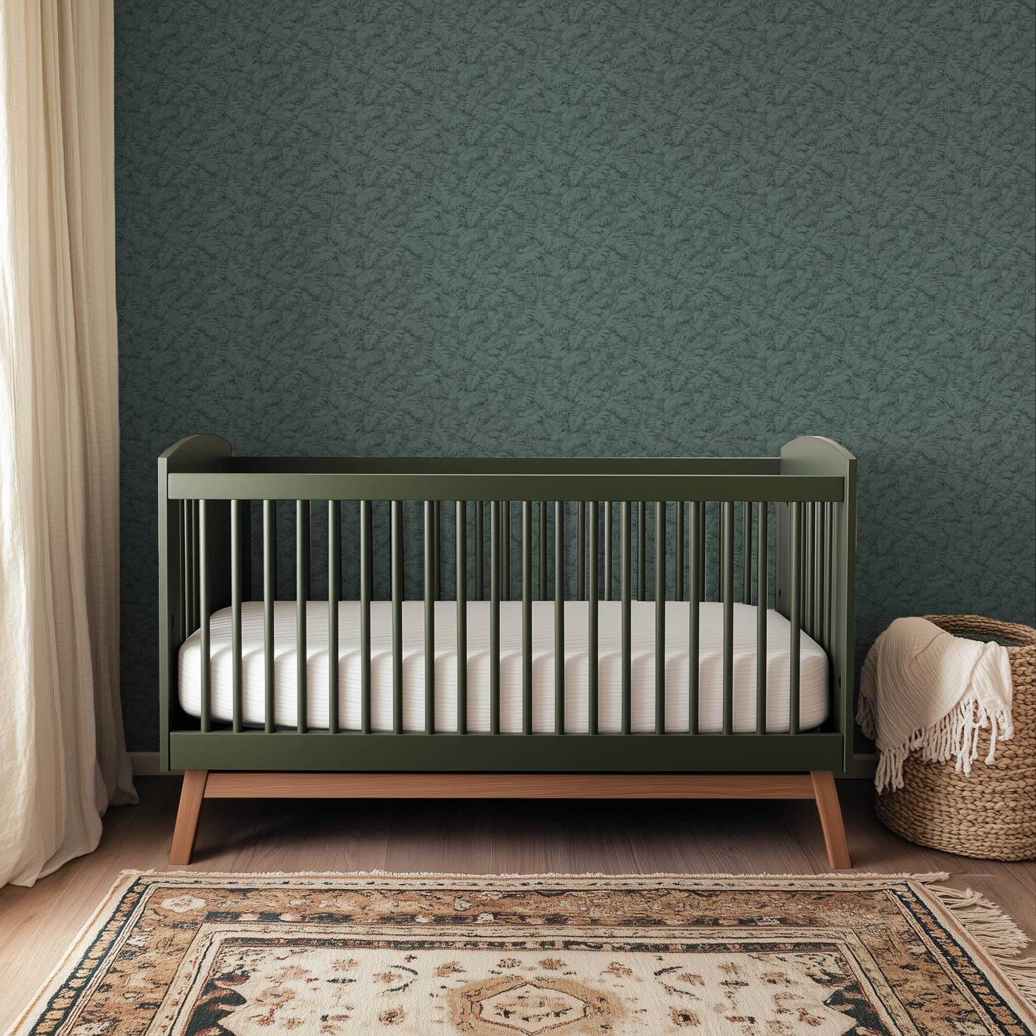 Teal-green fern leaf pattern on textured background