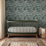 Patchwork of intricate floral and geometric patterns in blue, green, cream, and gray tones