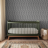 Ornate gray and white damask pattern with symmetrical baroque-style motifs