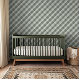 Diagonal striped pattern in sage green, brown, cream, and white tones
