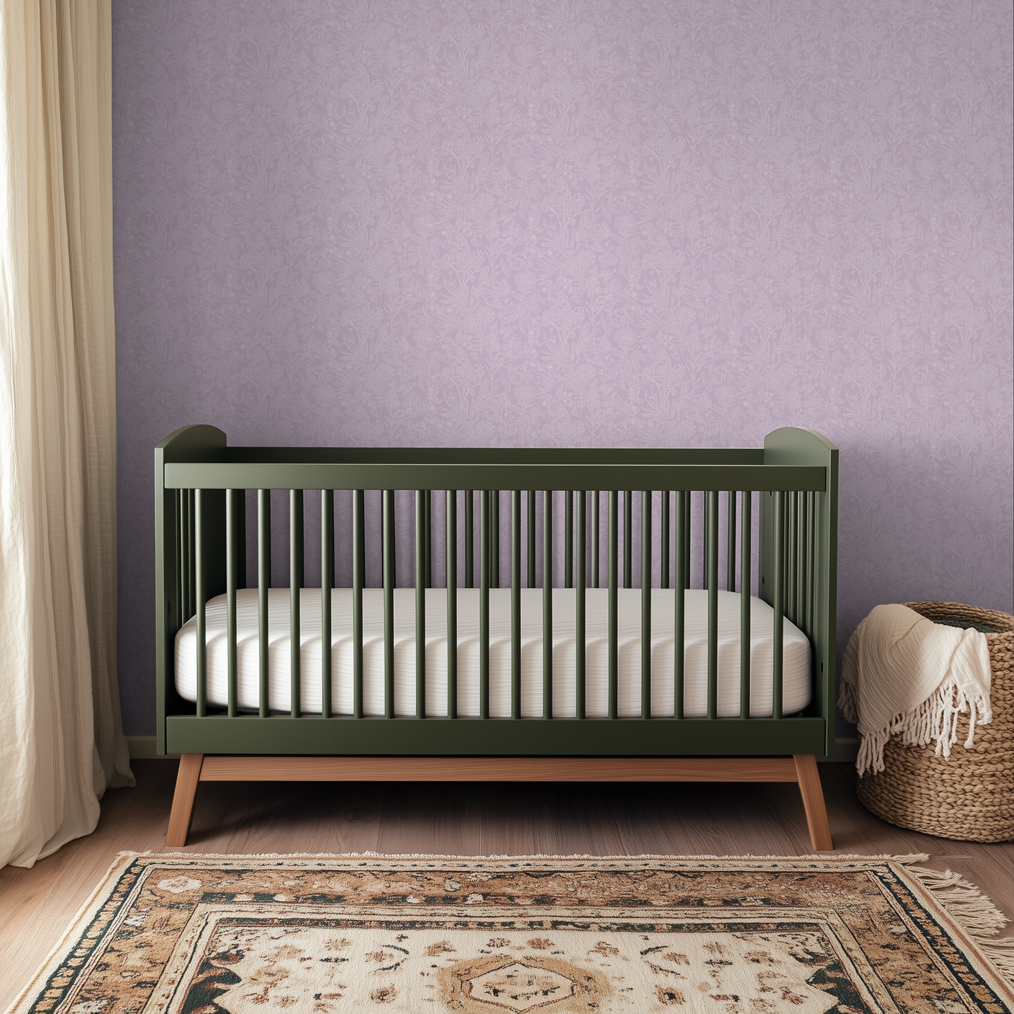 Delicate white floral and botanical line drawings on soft lavender purple background