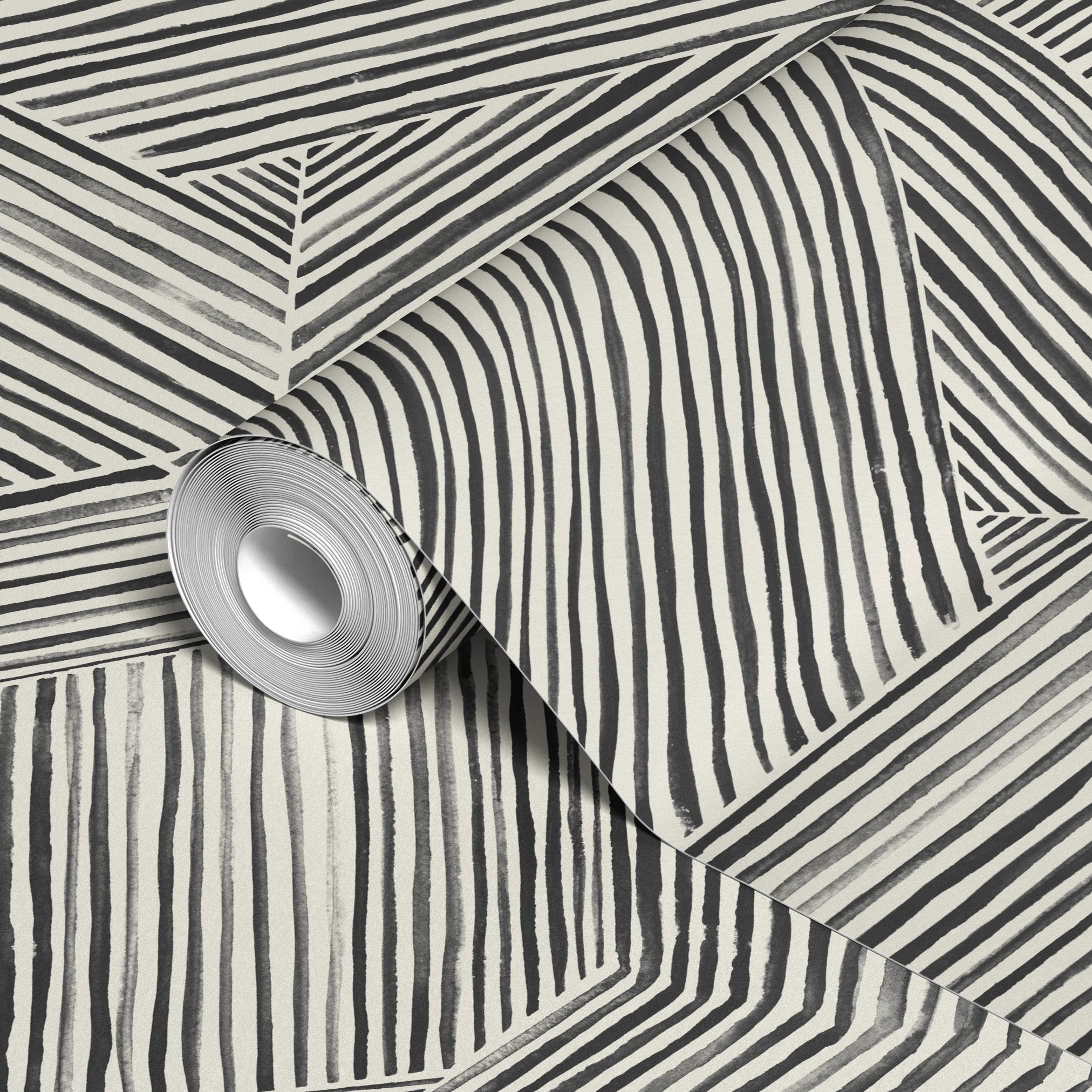 Abstract geometric pattern of intersecting black line segments forming angular shapes on white backg