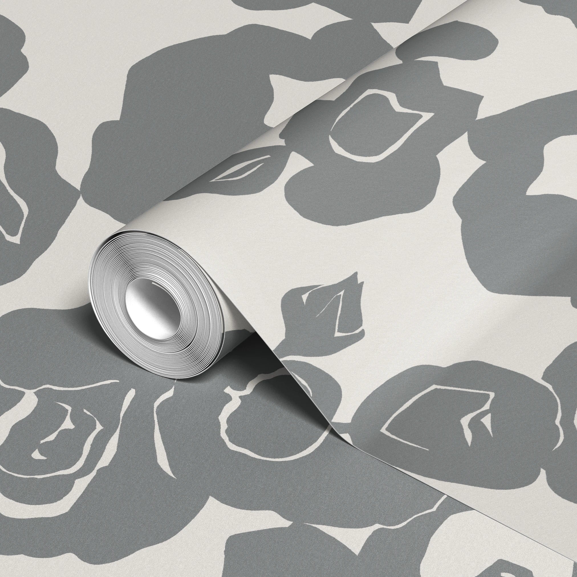 Gray floral pattern with roses on beige background in vintage style
