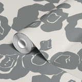 Gray floral pattern with roses on beige background in vintage style