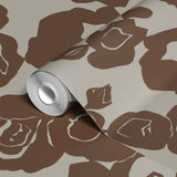 Brown floral pattern with roses and leaves on beige background
