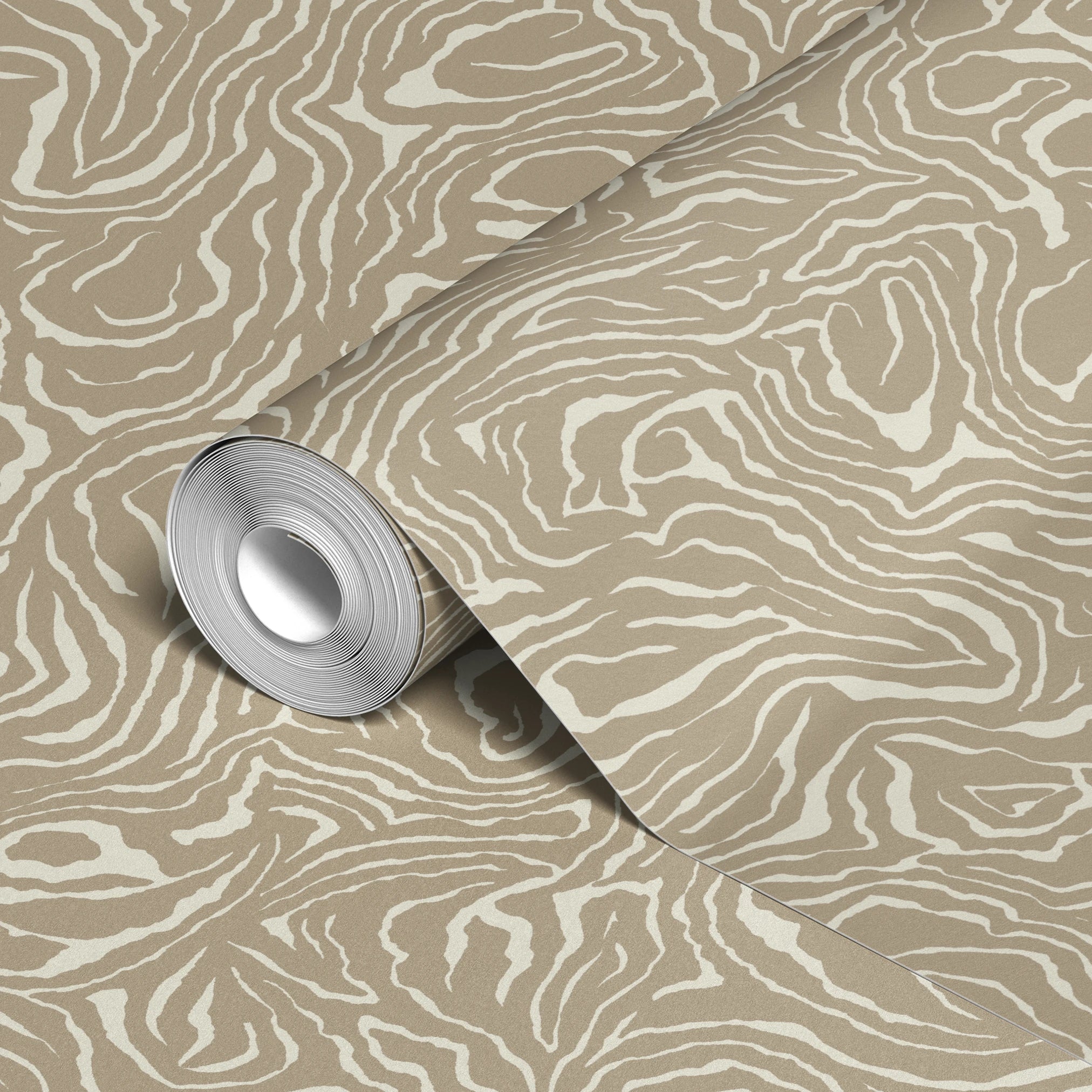 Swirling abstract pattern in tan and white resembling wood grain or marble texture