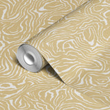 Gold and white swirling abstract pattern with flowing organic lines resembling wood grain or marbled