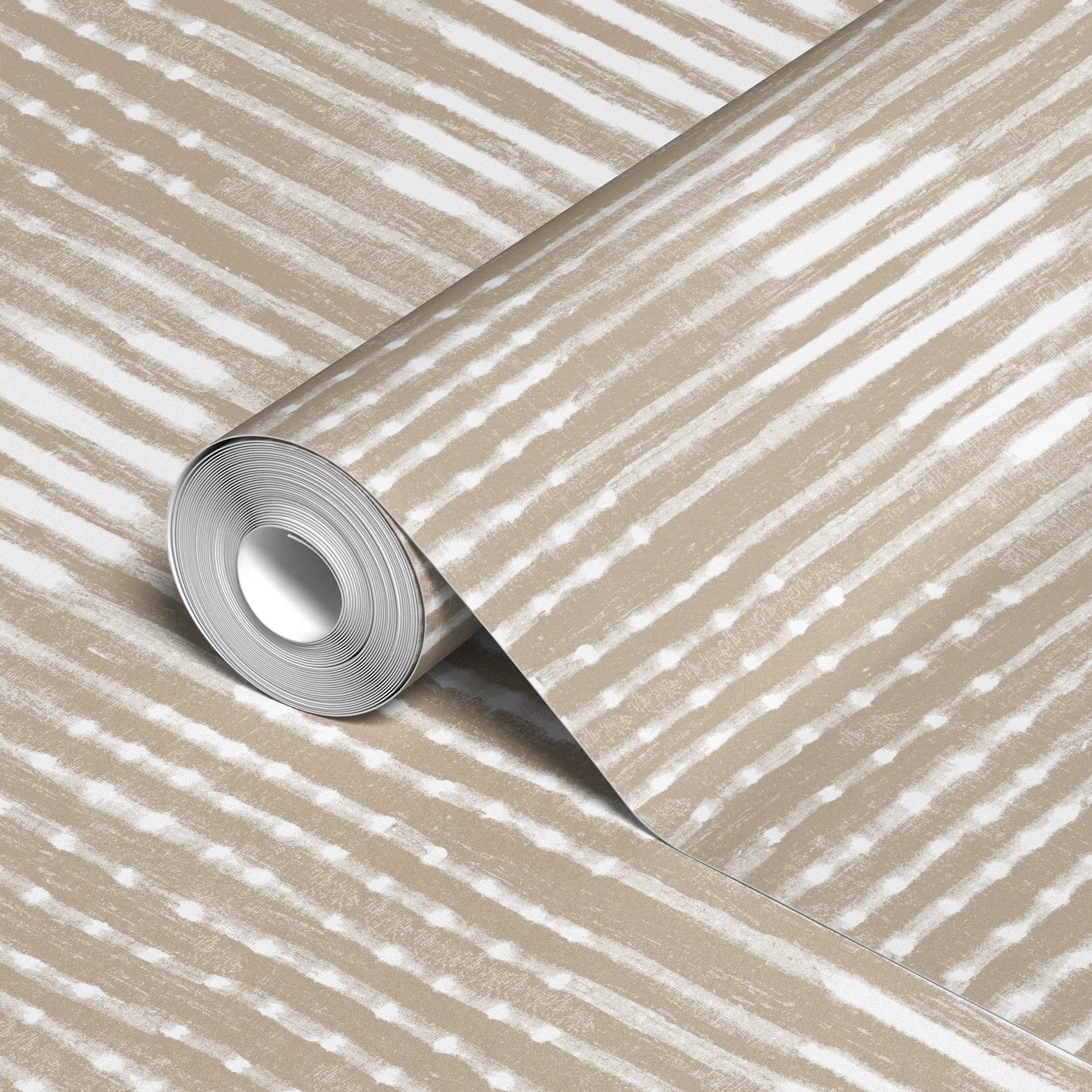 Horizontal beige and white striped pattern with irregular, organic lines creating a textured appeara