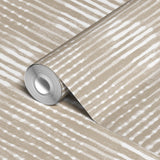 Horizontal beige and white striped pattern with irregular, organic lines creating a textured appeara