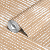 Horizontal white striped pattern on beige wood grain textured background