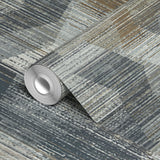 Abstract geometric pattern with horizontal lines in gray, beige, and cream tones creating a distress