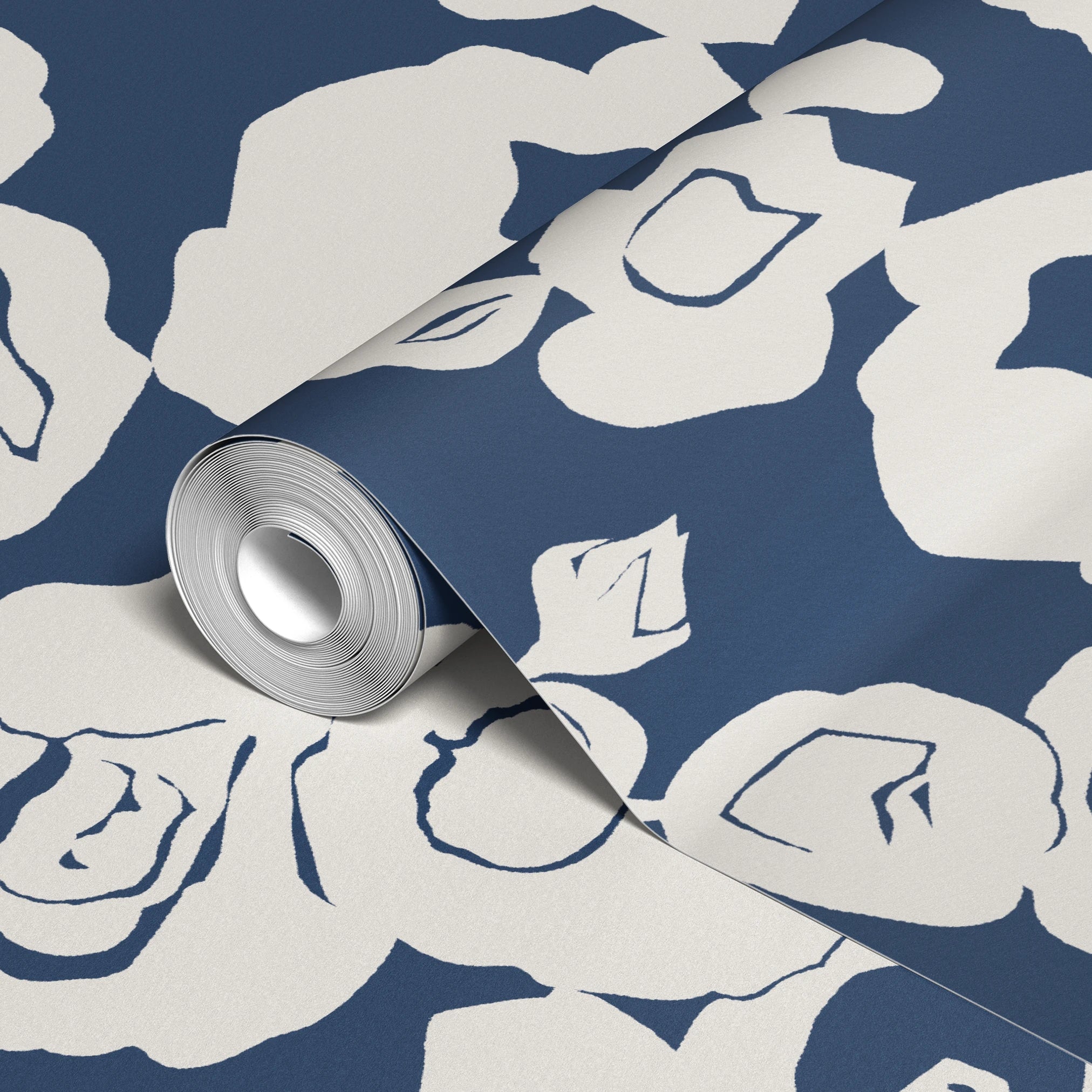 White roses pattern on dark navy blue background