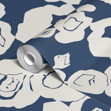 White roses pattern on dark navy blue background