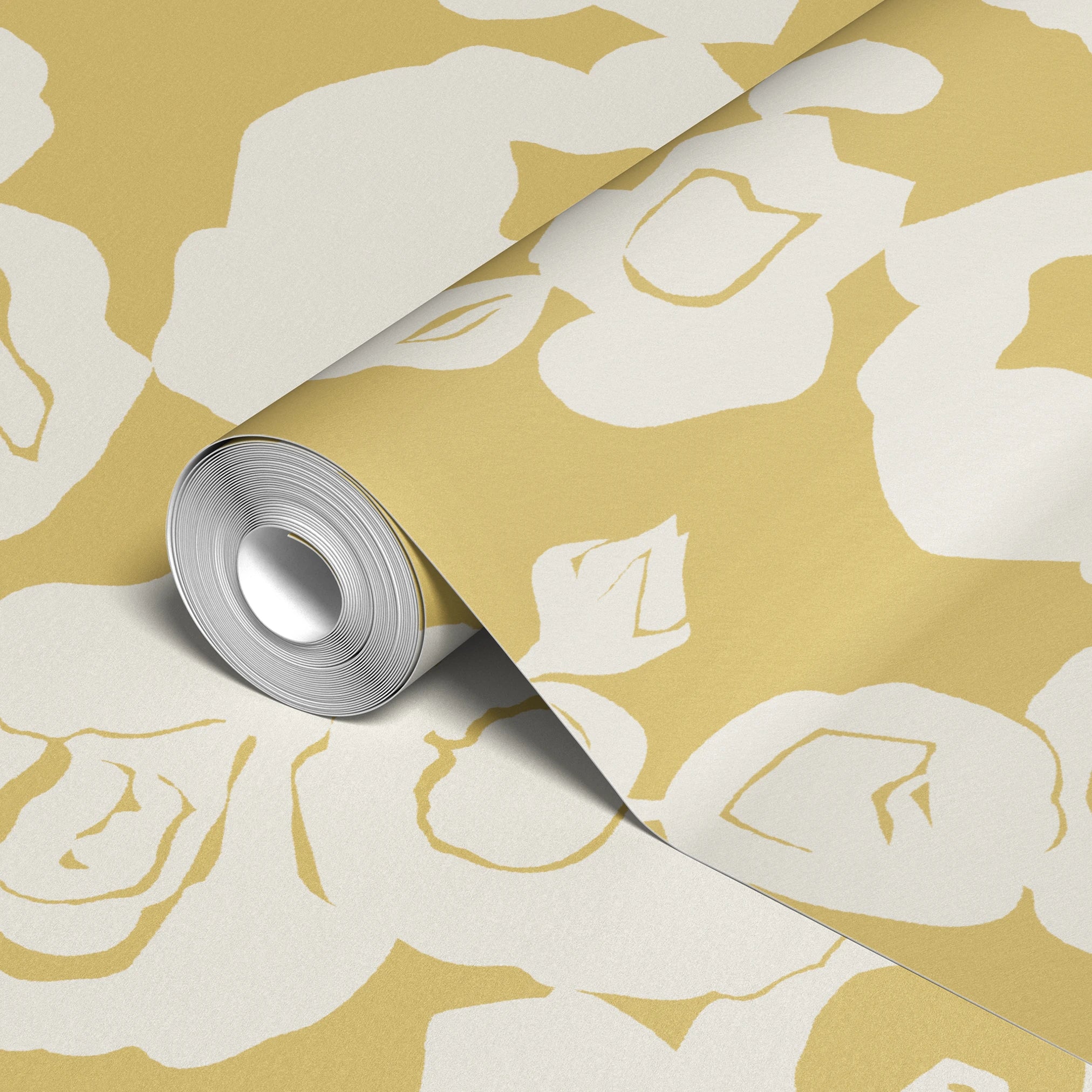 Yellow background with white floral rose pattern in vintage style